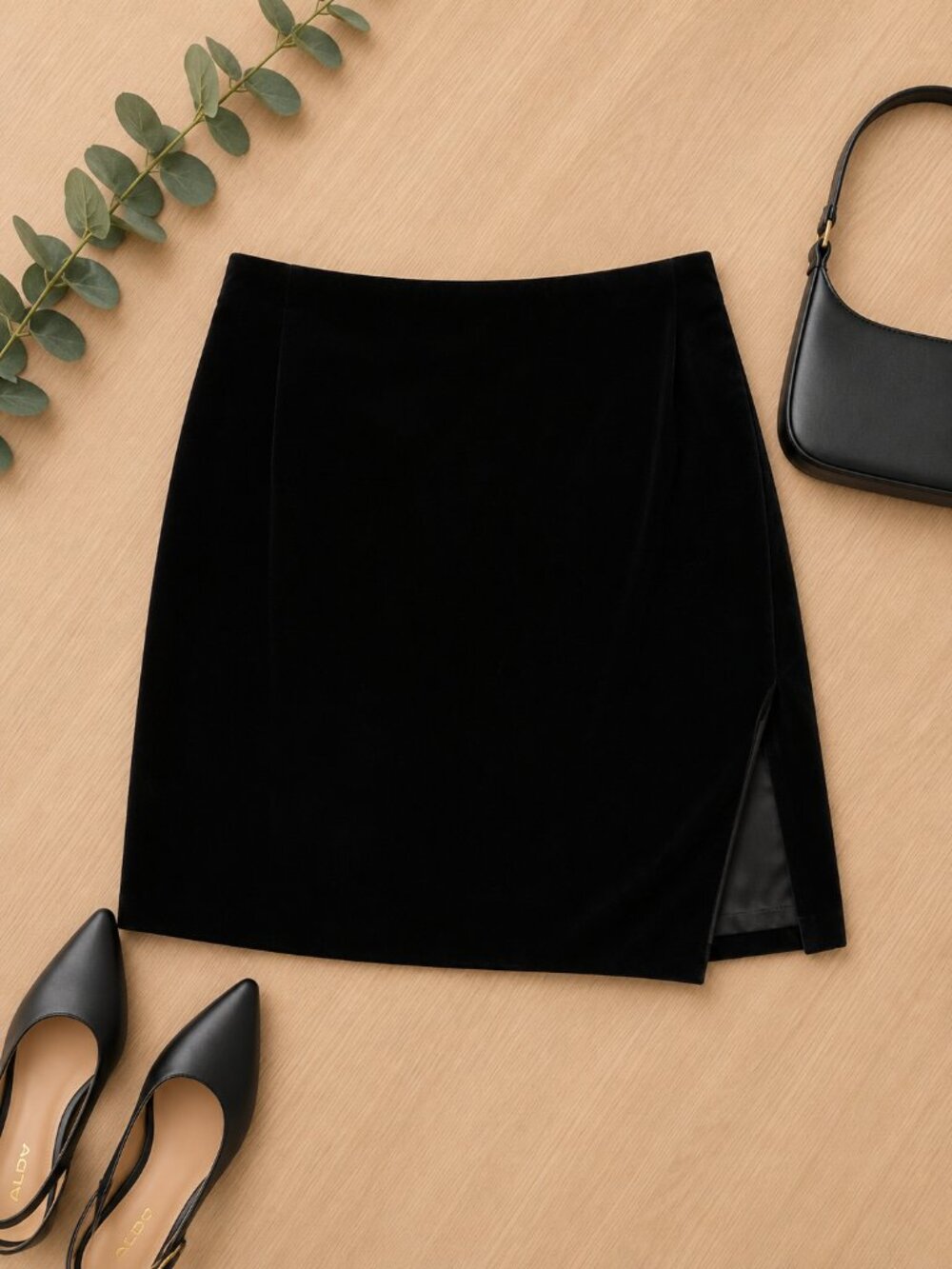 INC International Concepts Black Velvet Side Slit Skirt | Women's Size 4 | Black